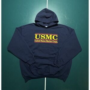 Vintage USMC Marine Corps Hoodie Sweatshirt Men's XL Navy Blue Military 90s